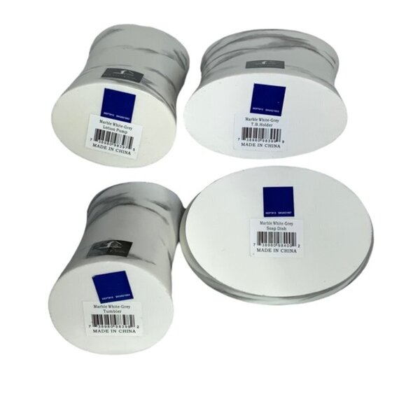 Todays Living Marble Elite Bath Accessory Set Lux White Grey Resin 4 Piece Set - Picture 5 of 15